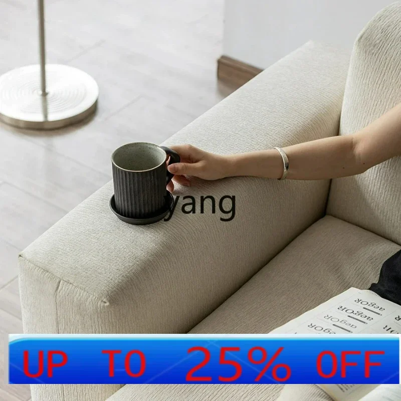 Lhh modern simple small apartment straight row double sofa cream wind anti-fouling fabric retro