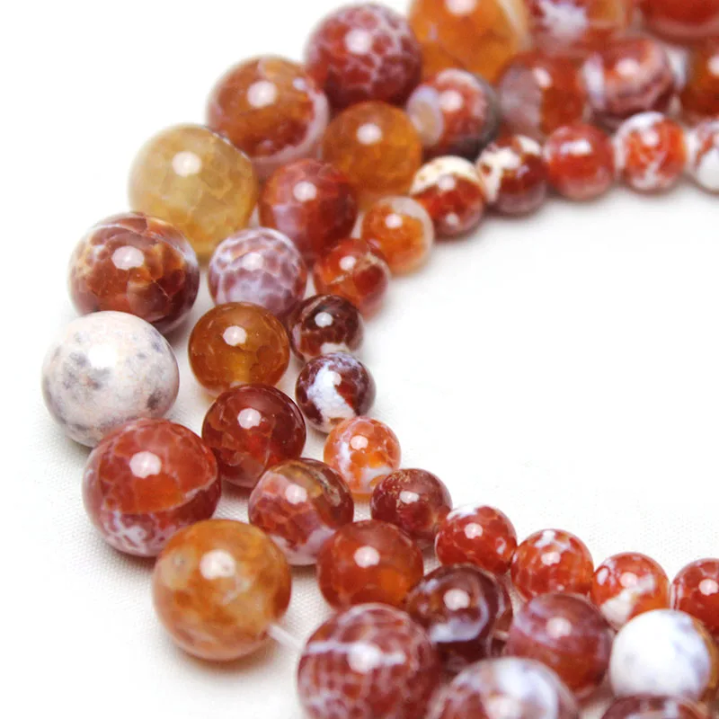 Natural Red Fire Agates Onyx Stone Round Loose Spacer Beads For Jewelry Making Diy Necklace Bracelet 15\