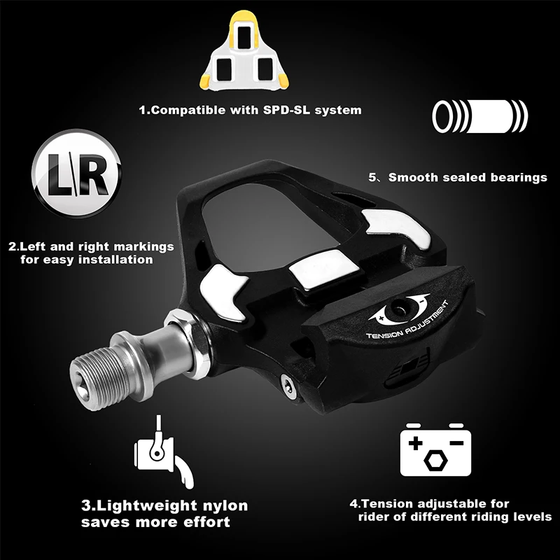 BUCKLOS Fit SPD-SL System Clipless Pedal Professional Cycling Self-locking Pedal Lightweight Road Bike Pedals Cycling Shoe Cleat