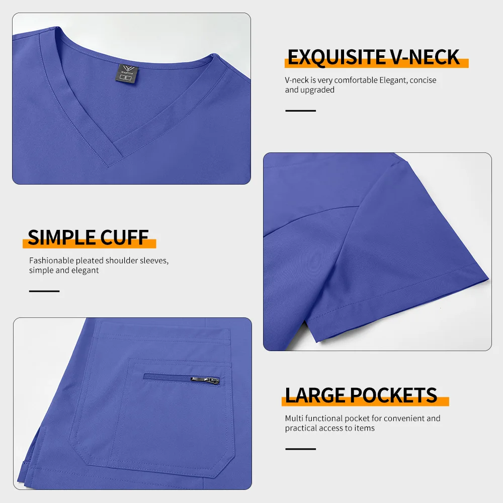 Scrubs Uniform Suit Hospital Doctor Costume Women Health Service Worker Nursing Surgery Set Solid Color Bauty Salon Work Clothes