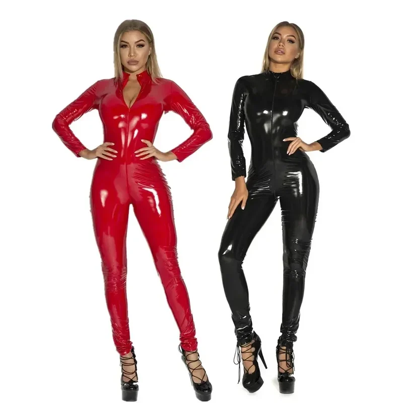 

Sexy Women Faux Leather Jumpsuit Wetlook PVC Bodysuit Nightclub Party Latex Erotic Lingerie Costume@0Z*