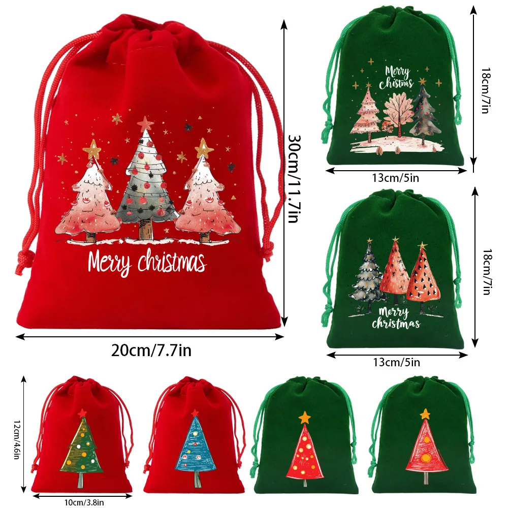 21pcs/lot Children's Candy Gift Packaging Bags Santa Claus Christmas Tree Velvet Drawstring Pouches Mixing Colors And Sizes