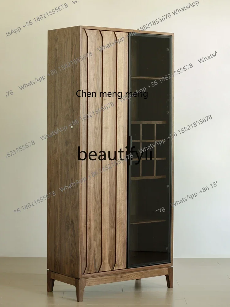 

2003North American black walnut wine cabinet living room solid wood display cabinet modern glass door storage cabinet