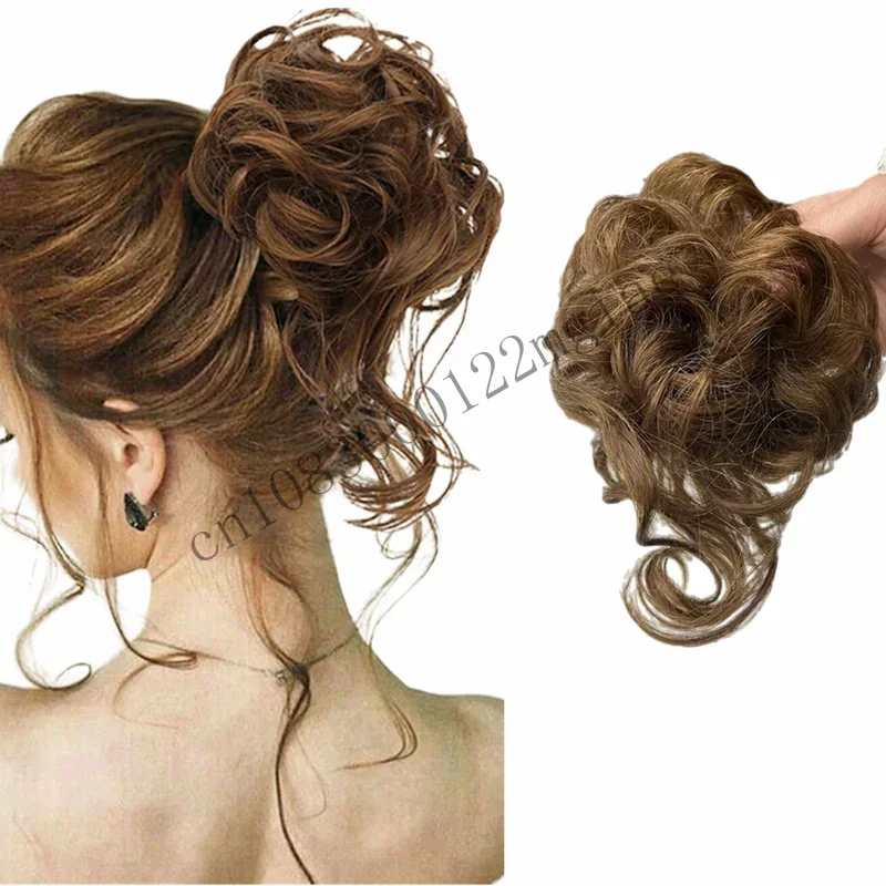 100% Human Curly Donut Chignon With Elastic Band Scrunchies Messy Hair Bun Updo Hairpieces Extensions For Women Non- CMM221