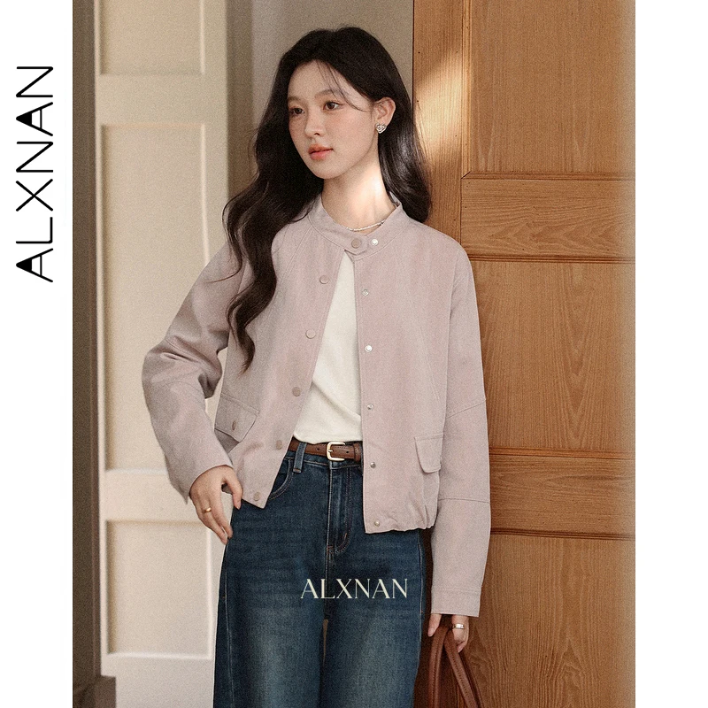 

ALXNAN Короткая розовая куртка для женщин, элегантное офисное женское прямое пальто, тренд 202, осенняя повседневная верхняя одежда с длинными рукавами, женская L57616