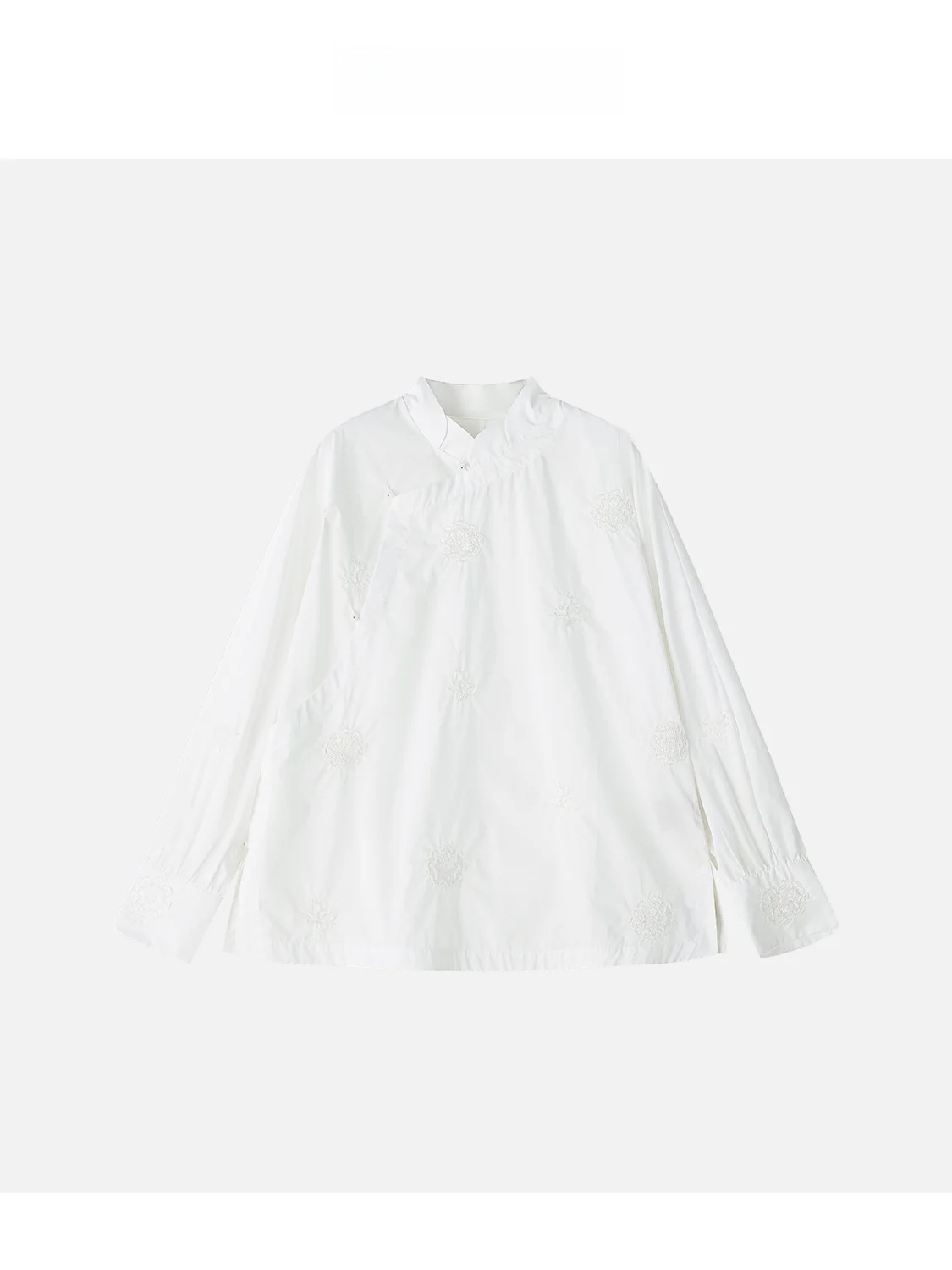 

JINGJING2025 New "Fenghe" 00% Cotton Heavy Embroidery Sequin Light National Sle irt Loose Fit Long Sve Stand Collar