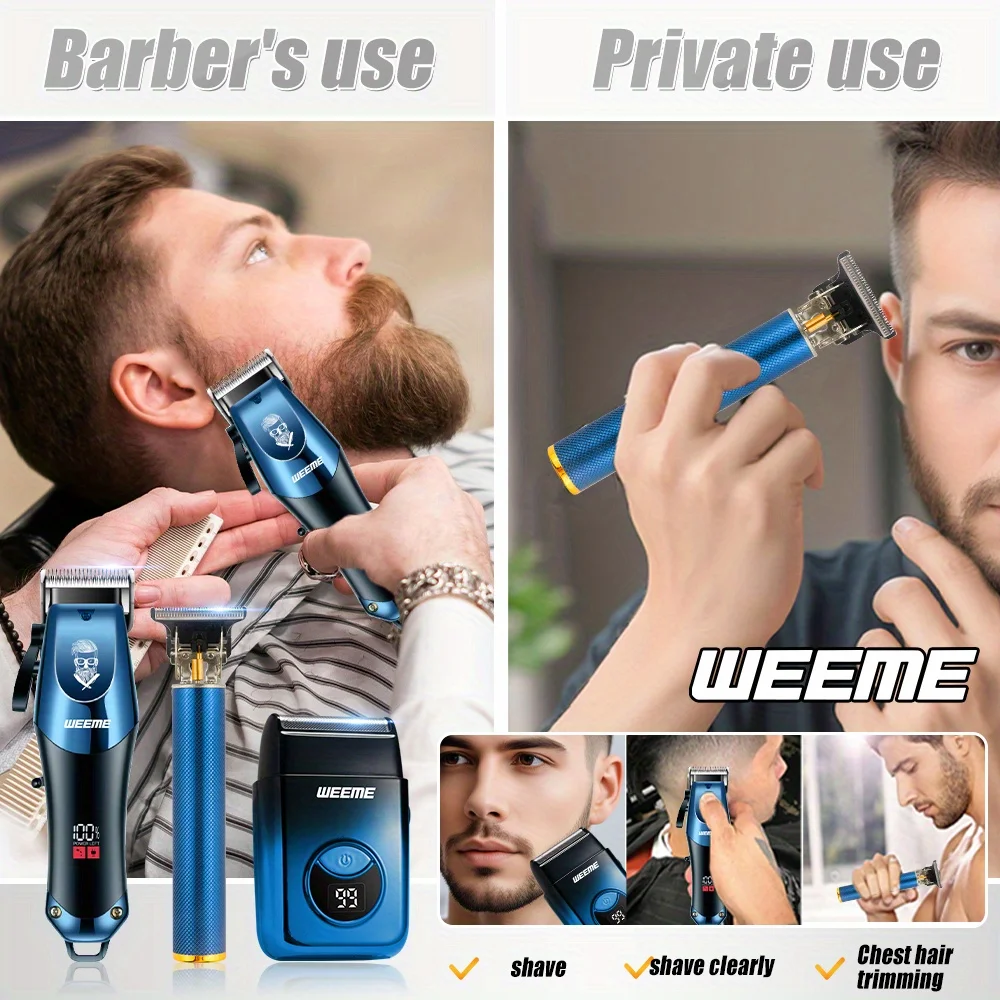 Professional 4-in-1 Men's Grooming Kit High-Quality Hair Clipper Set with T-Blade Trimmer Electric Shaver & Nose Hair Trimmer