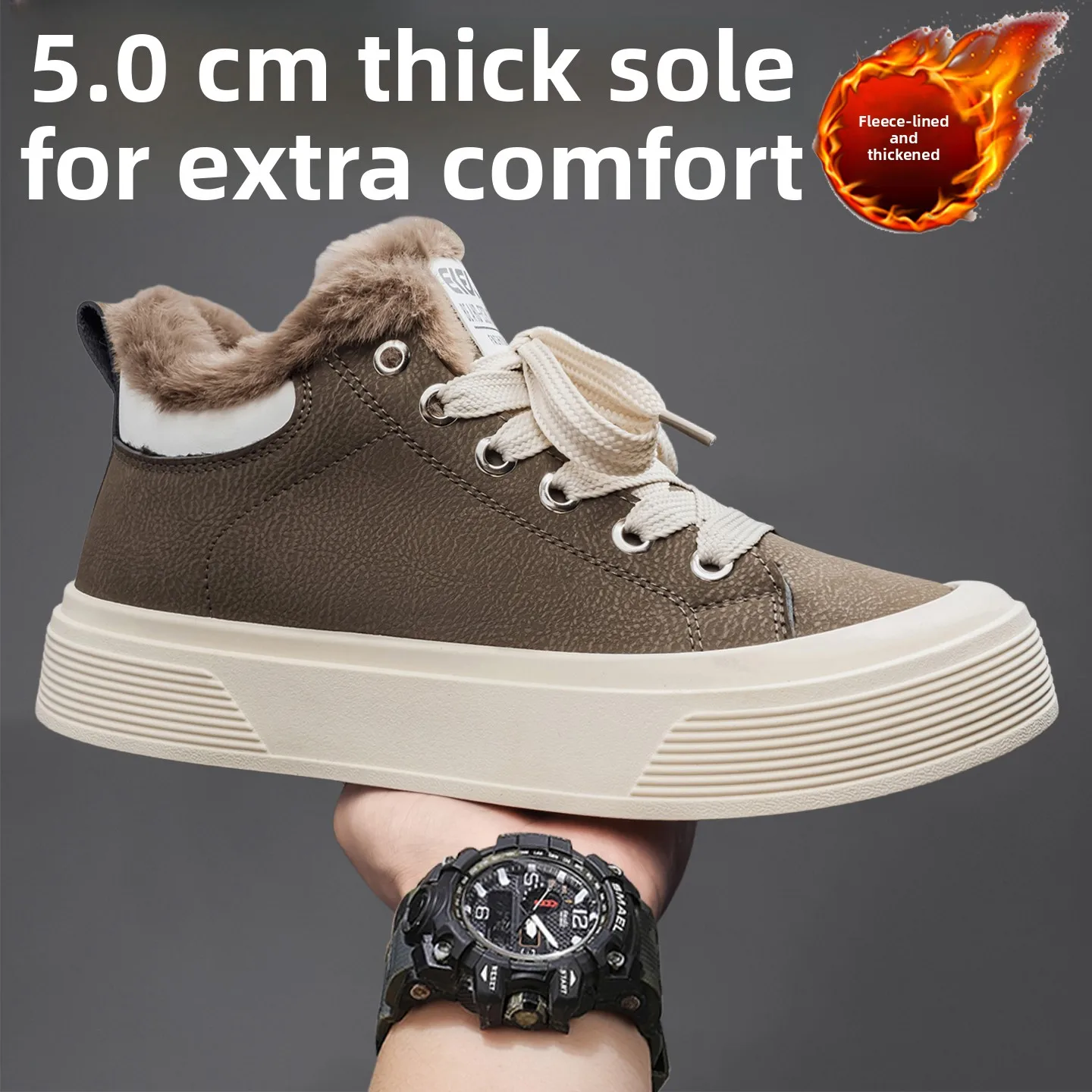 

Men's Winter Thi Bot Casual Cotton oes Warm Fce Lined Snow Boots Large Size Comfortable All-Match Leisure Board oes