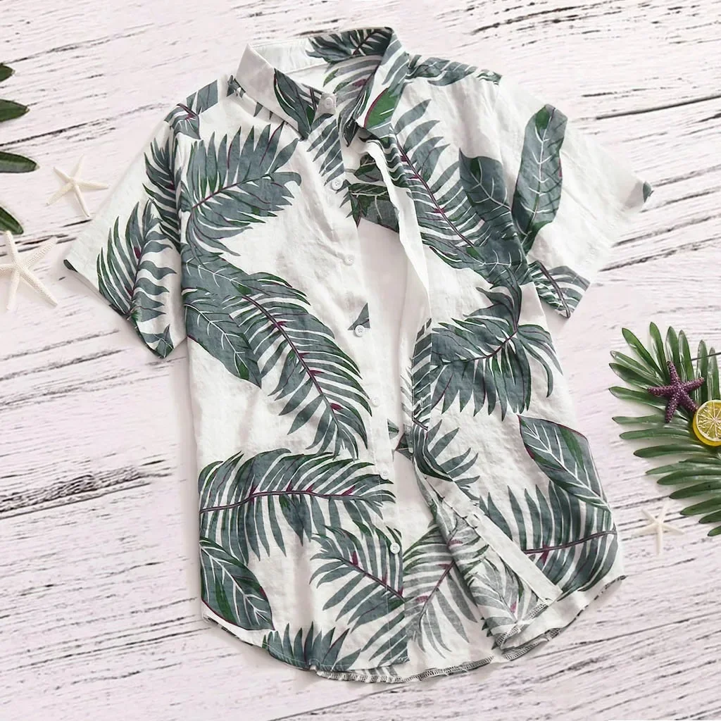 

2023 New Hawaiian Red Leaf Tropical Shirts Floral Men Dazn Tops Summer Casual Short Sleeve Button Chemise Loose Vacation Beach