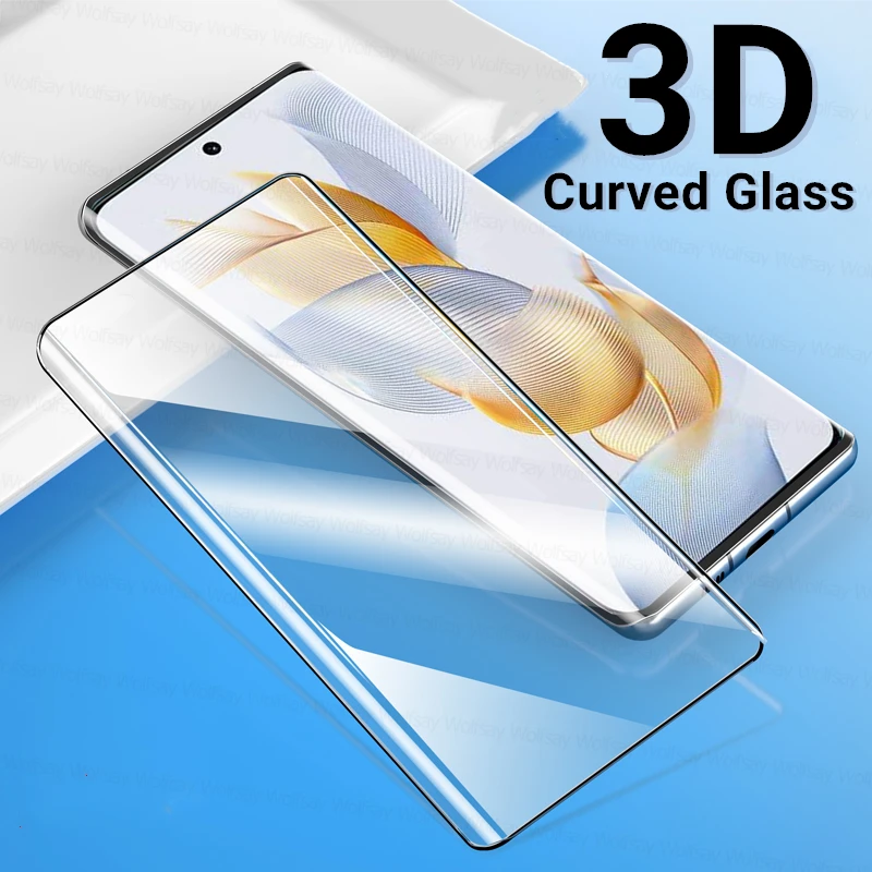 3D Curved Glass For Honor 90 Glass For Honor 90 5G Screen Protector Edge Glue Tempered Glass Protective Phone Film For Honor 90