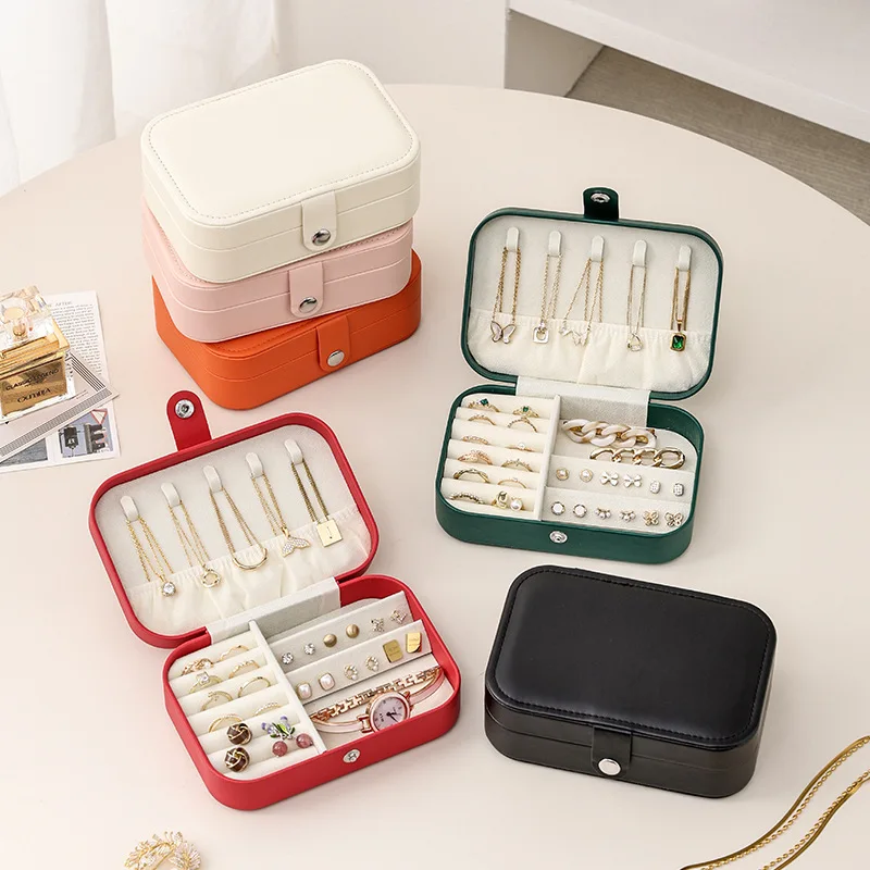 

Double-Layer Small Jewelry Box Pu Leather Ring Earrings Bracelet Pendant Storage Box Travel Portable Jewelry Case Organizer