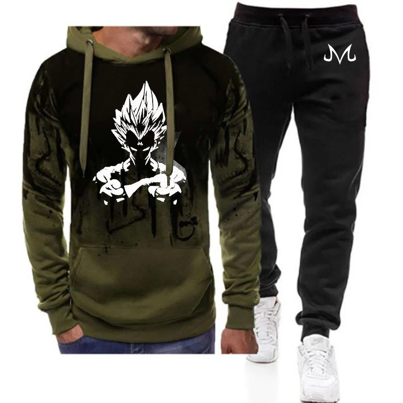 

Новый мужской повседневный комфортный костюм с аниме-принтом Dragon Ball Vegeta 2026: худи-пуловер и брюки с градиентным цветом для весны и осени