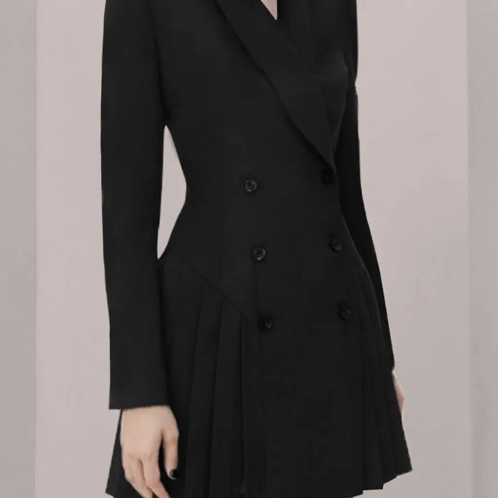 

Elegant Slim-fit Double-breasted Black Suit Coat for Women European And American Style Spring Autumn Tight Waist Dress