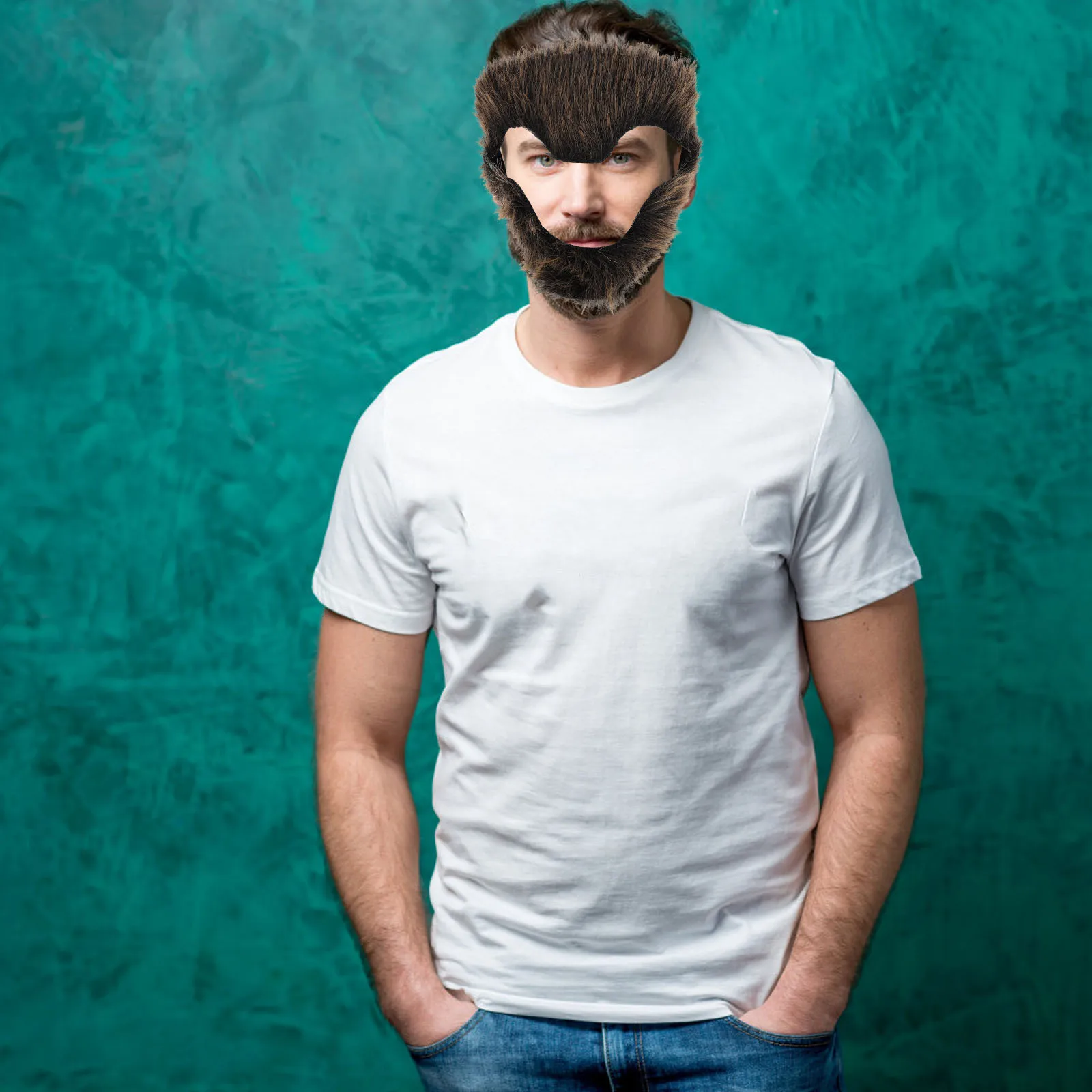 Costume realistico con baffi e barba scimmia per uomo, spettacoli natalizi, caratteristiche di animali, decorazione per peli del viso finti marroni