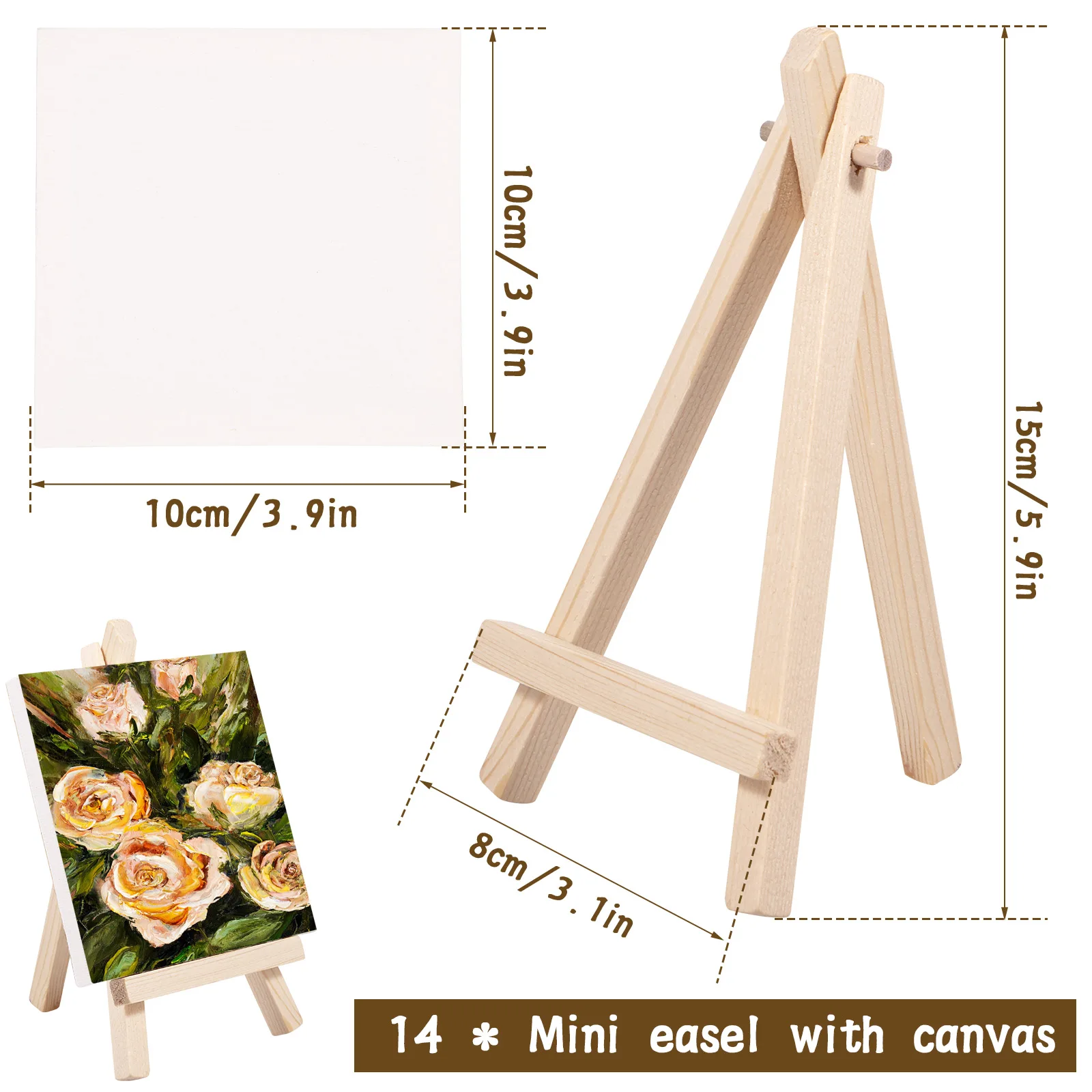 14pcs Mini Canvas And Easel Set Wooden Foldable Canvas Easel Stand Set Tiny Display Holder Easels For Painting Arts And Crafts