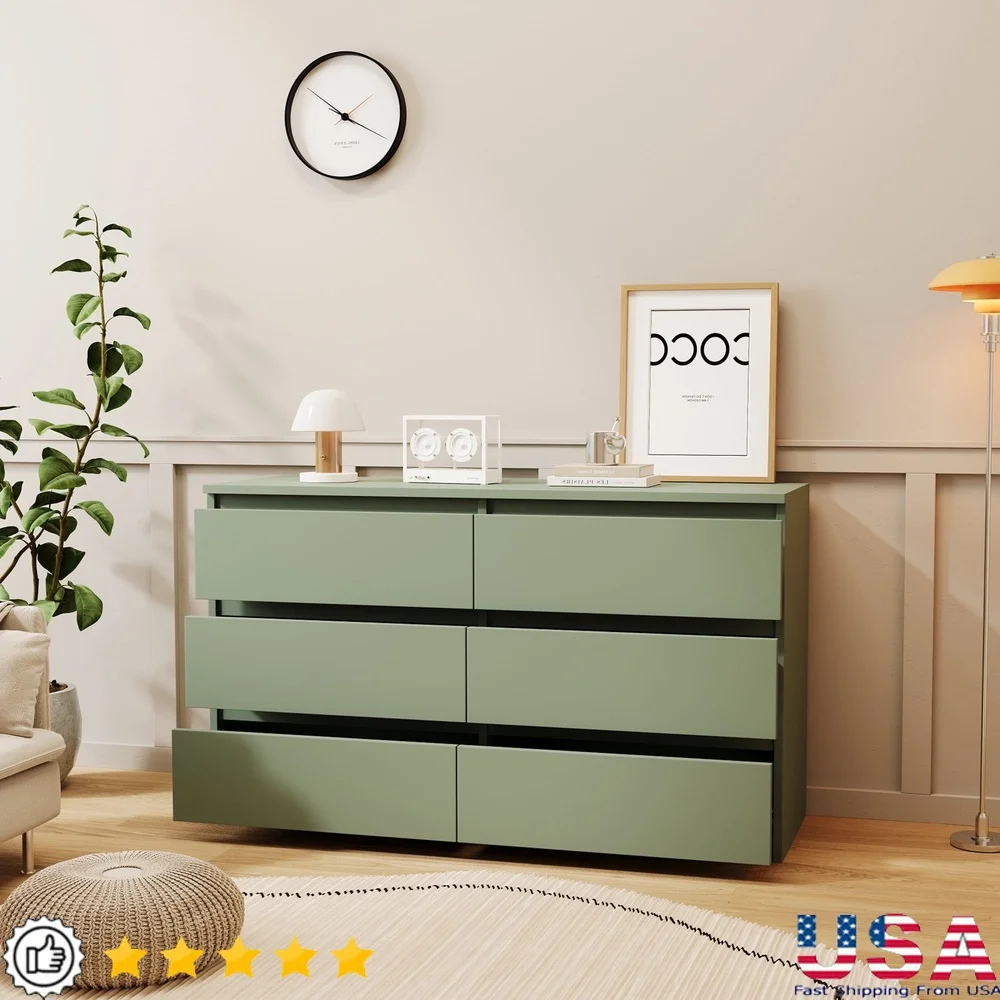 

6 Drawer Dresser Chest Wooden Storage Unit Organizer Vertical Design with Smooth Glide Drawers Bedroom Use
