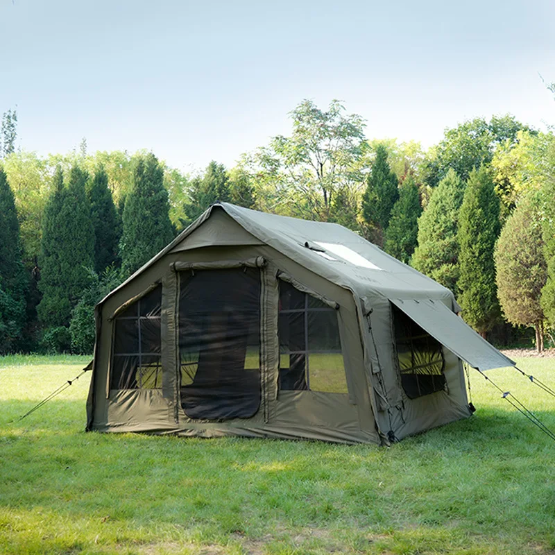 Outdoor camping army green inflatable tent one bedroom and one living room cotton rainproof vinyl canopy camping tents