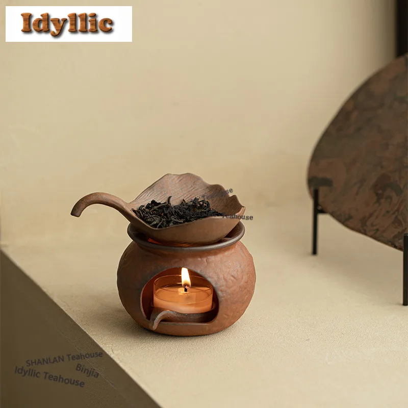Coarse Pottery Old Rock Mud Tea Warmer Holder Alcohol Burner Stove Kettle Stand Boiling Water Carbon Furnace Teaware Ornaments