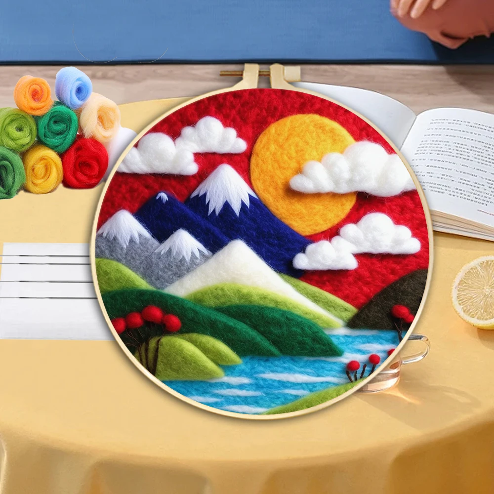 

CHENISTORY 20x20cm Needle Felting Kit Starter Creative Mountain Tree Wool Felting Painting Set for Beginners Diy Craft Gift