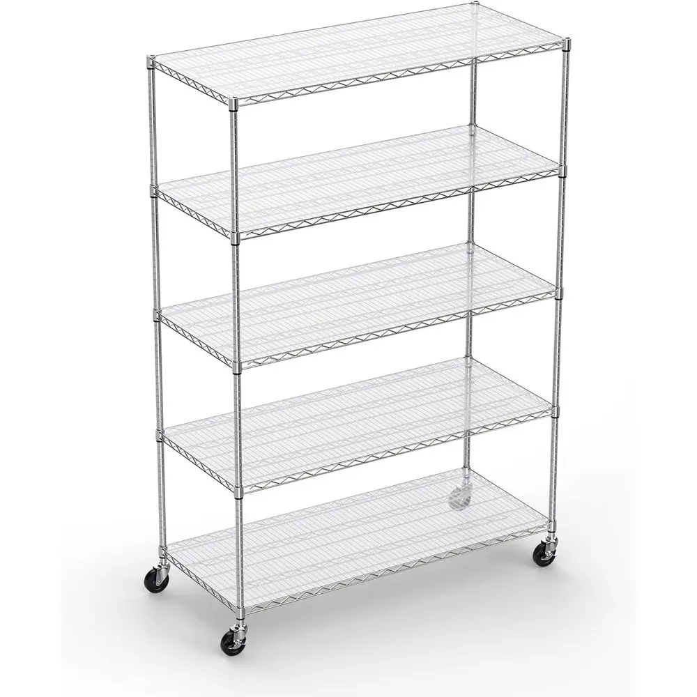 

6000 lbs Capacity 5-Tier Heavy-Duty Metal Shelving with Wheels and Liners, 82H x 48L x 24D