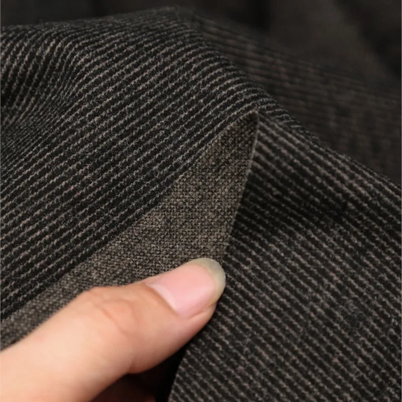 Autumn and Winter Hemp Gray Twill Suit Fabric Brushed Thickened Pants Vest Trench Coat Overcoat