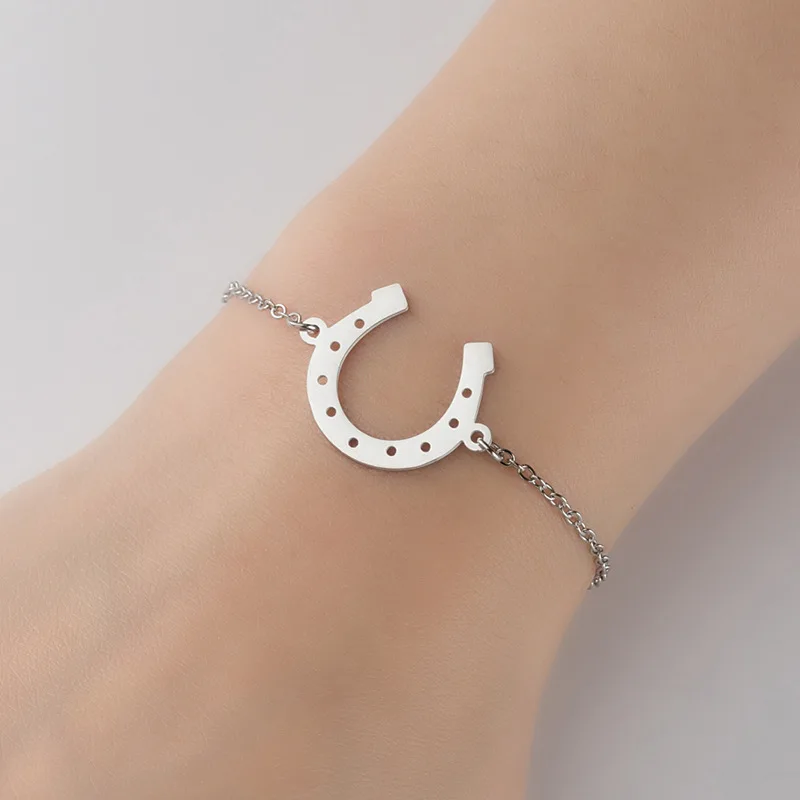 Punk Horse shoe Chain Bracelet for Women Statement Trendy Stainless Steel U Shape Charm Bracelet Jewelry Party Gifts New