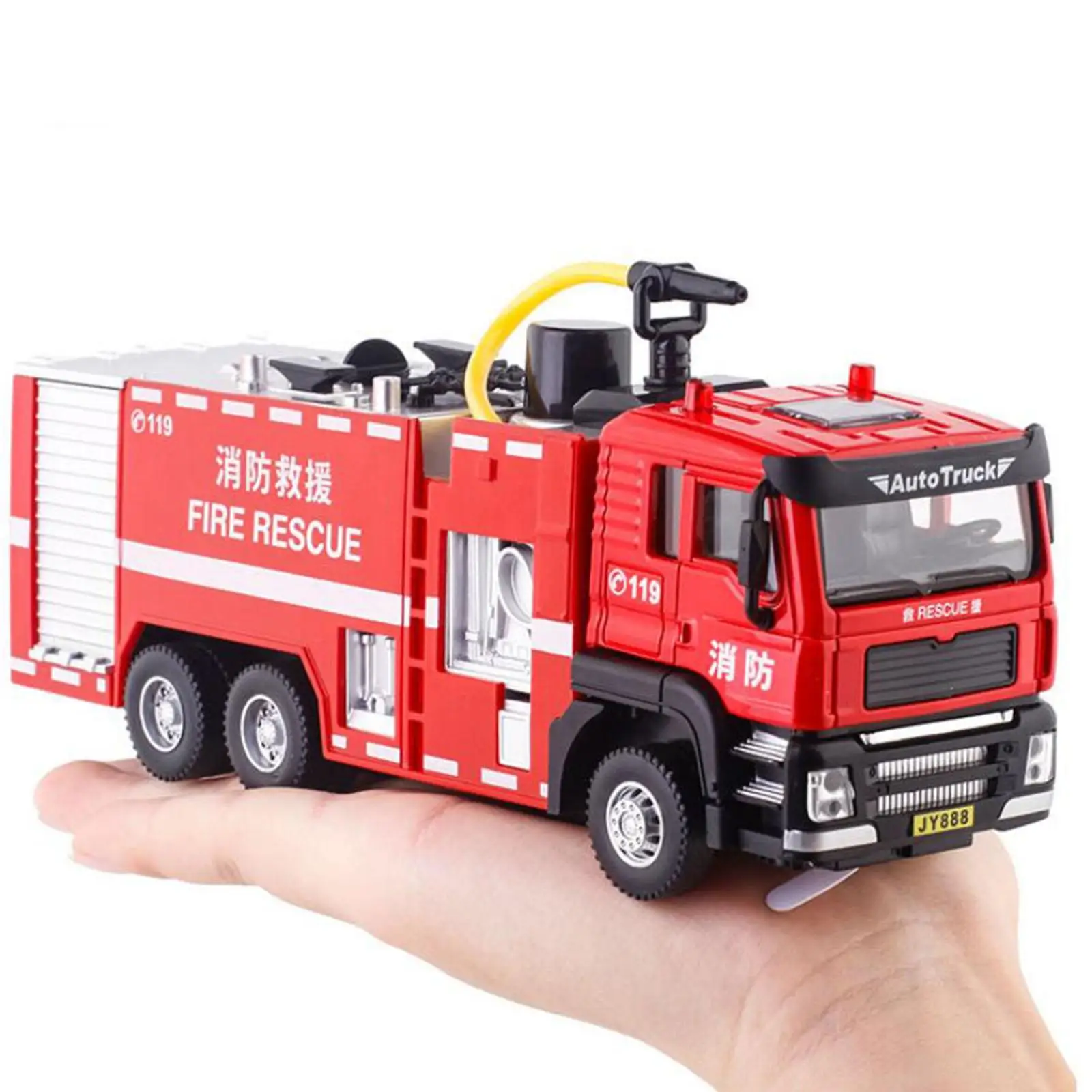 Modelo de camión de bomberos a escala 1/32, vehículo accionado por fricción, decoración del hogar portátil