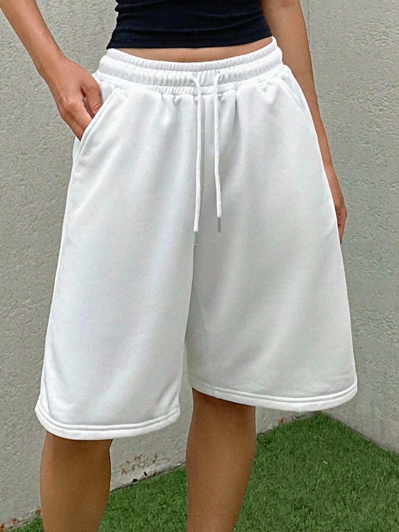 女性用 ソリッドカラー カジュアル エラスティックウエスト ドローストリング ショーツ 四季 スポーツ レジャー ショーツ ストリートウェア ショーツ 女性用
