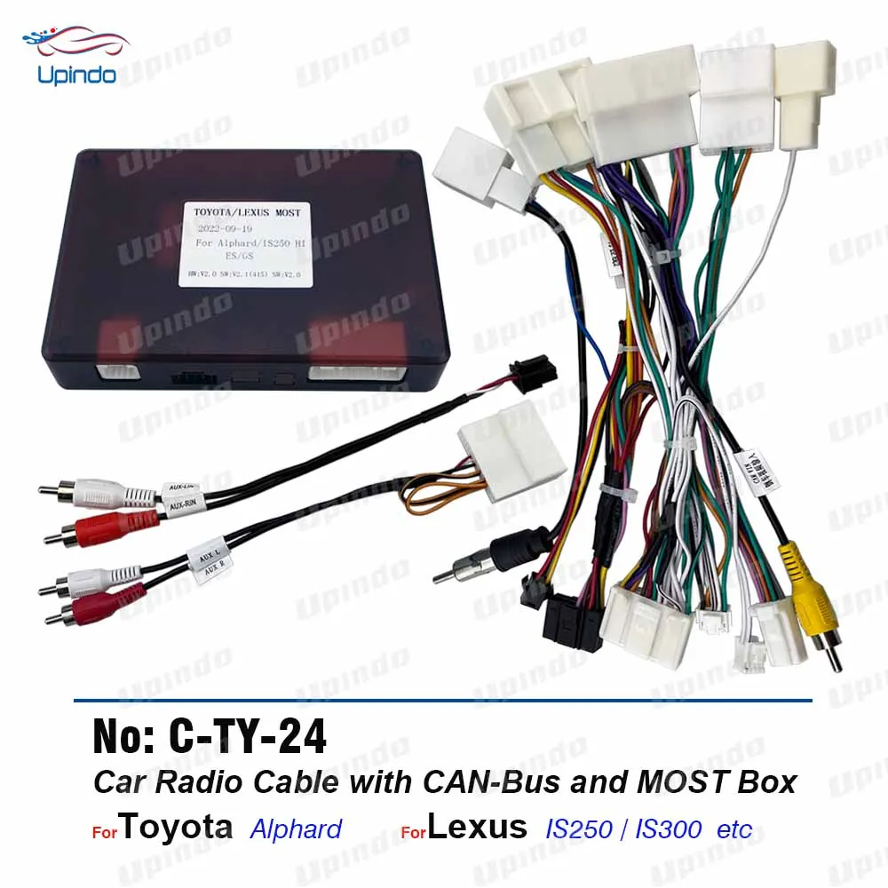 Car Android Radio Cable Connector Socket Power Wiring Harness with CANBus MOST Decoder for Toyota Alphard Lexus IS250 IS300