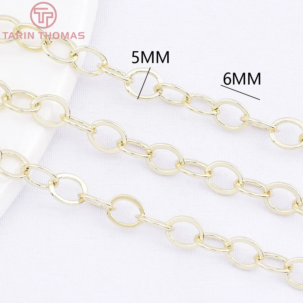 (4251)1Meter Chain Link 5x6MM 14K Gold Color Brass Chains for Necklace BraceletHigh Quality Diy Jewelry Findings Accessories