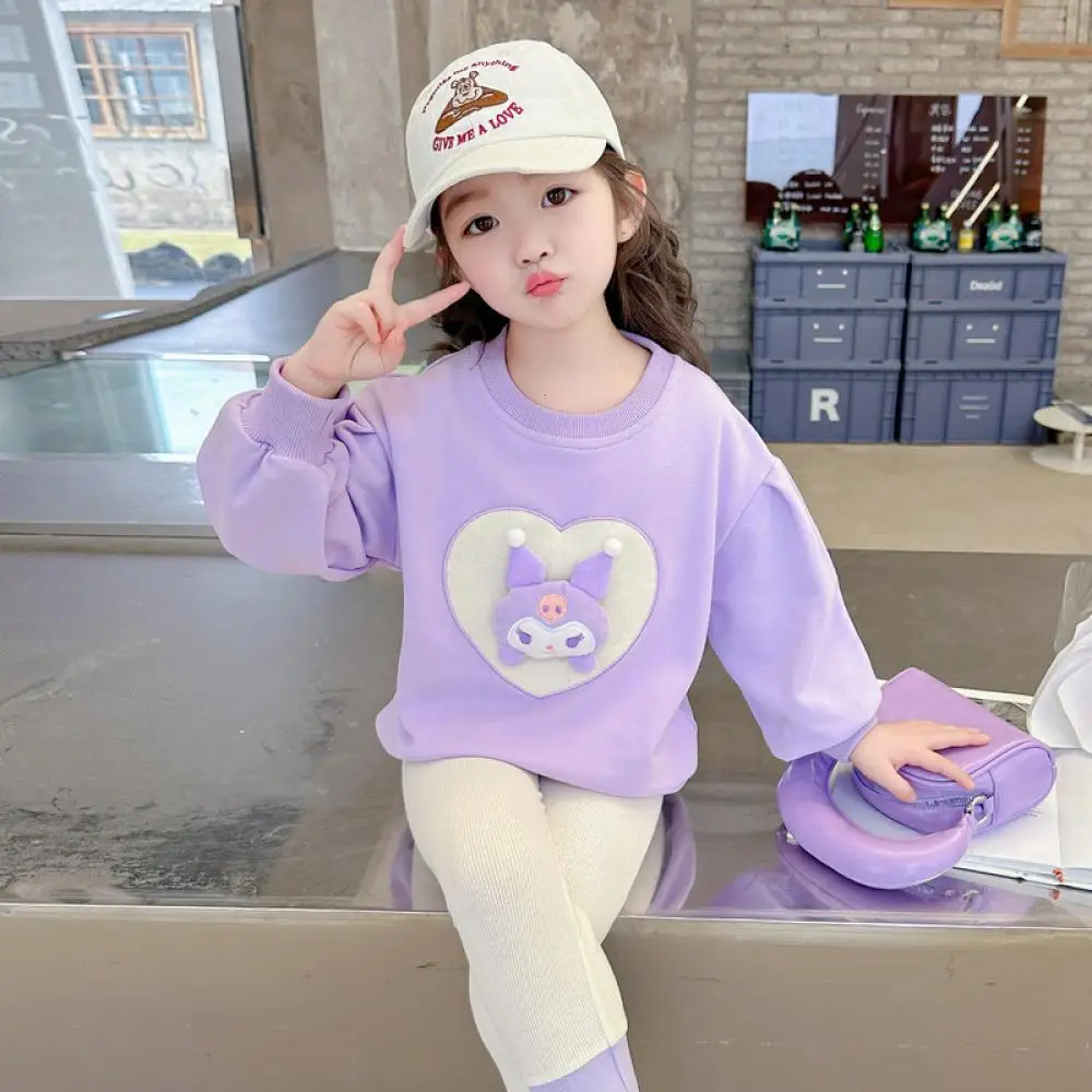 Sanrio Kuromi My Melody Girls Long Sleeves Trousers Suit Anime Cartoon Sports Leisure Cotton Suit Spring Autumn Child Clothing