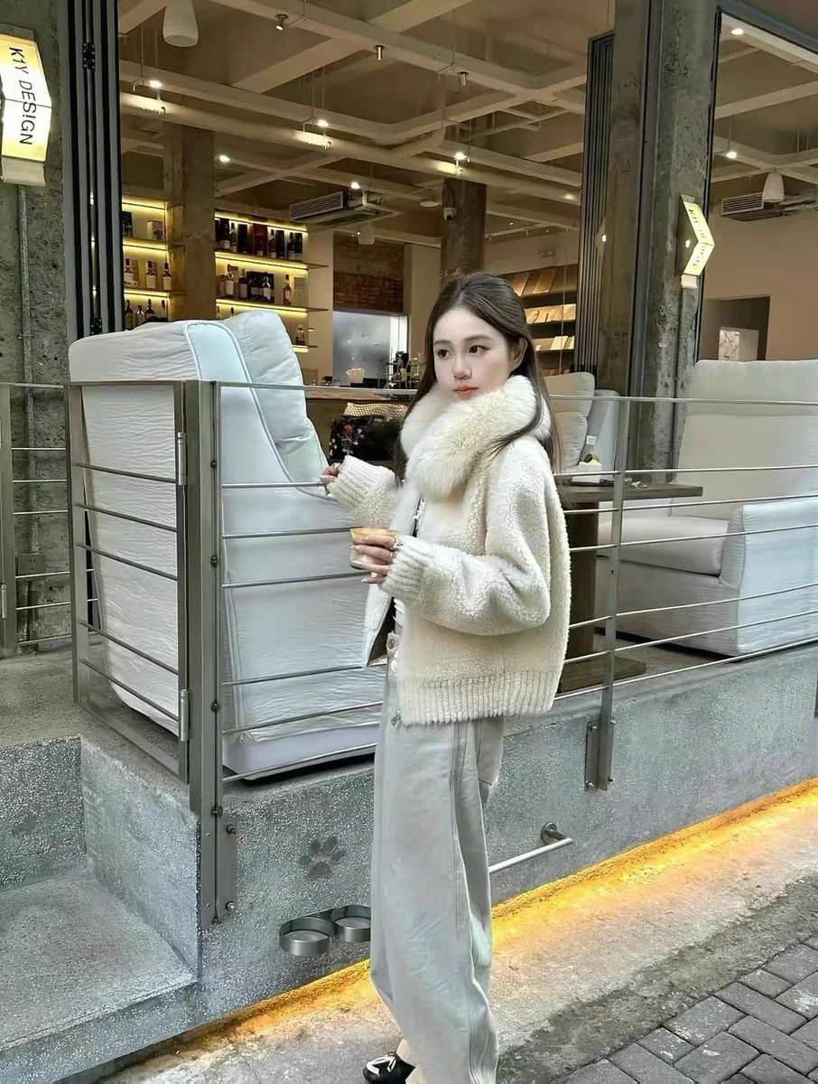 معطف نسائي كاجوال من فراء الخروف Jaet فضفاض مناسب ومتعدد الاستخدامات معطف للدفء مضمون بسحاب للإغلاق قابل للتعديل