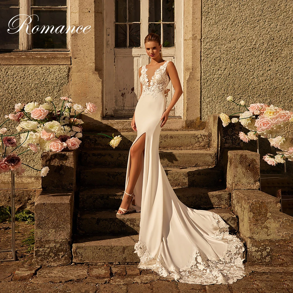 

Elegant Lace V-Neck Mermaid Wedding Dress 2025 Appliques Split Spaghetti Straps Backless Sleeveless Vestidos De Novia Customized