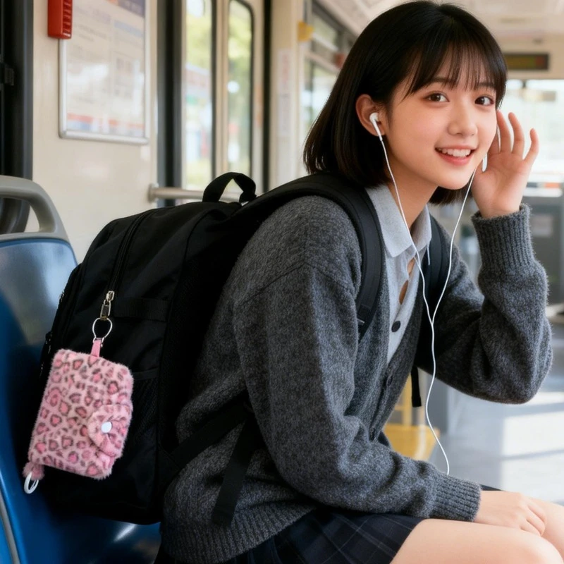 

Headphone Bag Cute Leopard Print Plush Wallet Snap Coin Card Bag with Pendant,Winter Fashion Storage for Girls Kids Gift