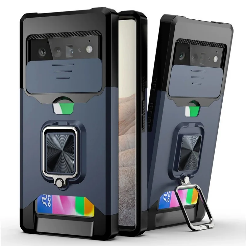 

Slide Camera For Google 6 Pro Cover Pixel 9 8 7 Car Magnetic Ring Card Slot Shockproof Mobile Phone Pixel 7 Pro Case