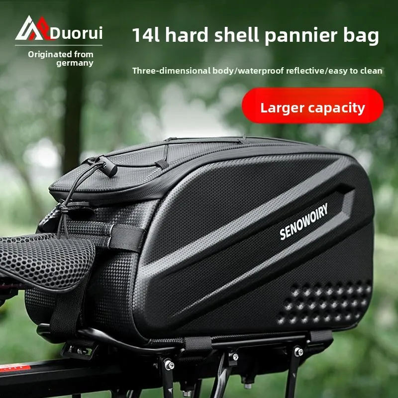

14L Hard Shell Waterproof Bicycle Pannier Bag Rear Rack Bag with Reflective Strips & Anti-Sway Straps MTB Cycling Carrier Bag