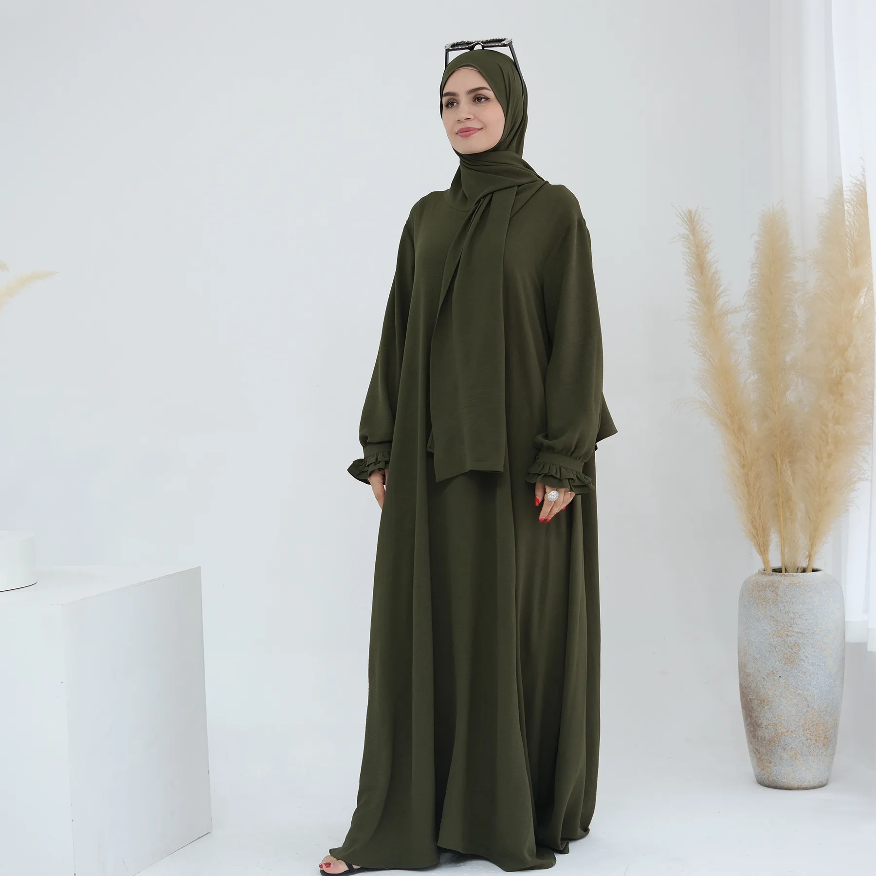 Abaya Muslim Dress for Women, Hijabi Islamic Clothing, Integrated Scarf, Zip Front, Side Pockets, Jilbab, Prayer Dress, Ramadan