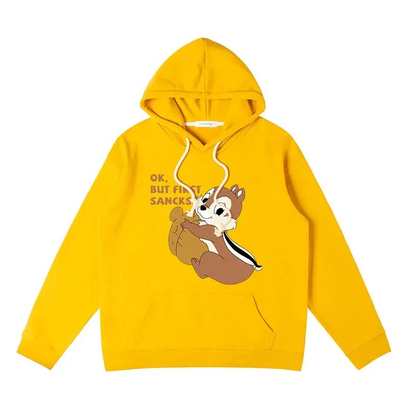 Squirrel Disney Cartoon Chip and Dale Hooded Jacket Clothes Pullover Sweater Simple Pattern Cute Daily Couple  Long Sleeve 2024