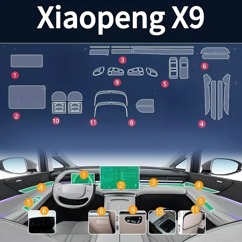

For Xiaopeng X9 25models interior protection Dashboard Multimedia Navigation Transparent Scratch-Resistant Film Modification