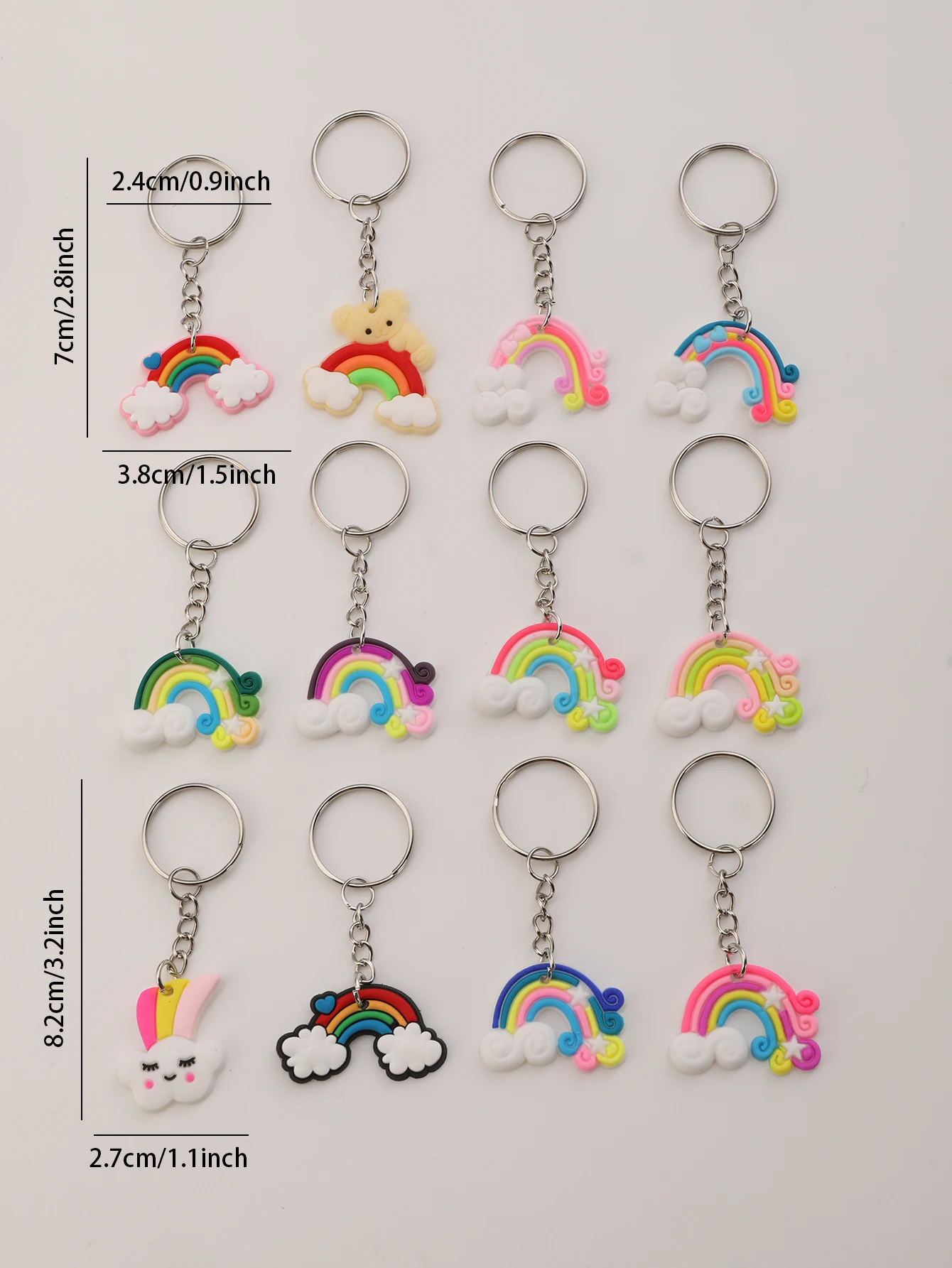 سلسلة مفاتيح كرتونية بألوان قوس قزح من السيليكون PVC ، سلسلة مفاتيح سحابية ، حقيبة محفظة ، سحر حقيبة ظهر ، مستلزمات حفلات أعياد الميلاد ، 12 *
