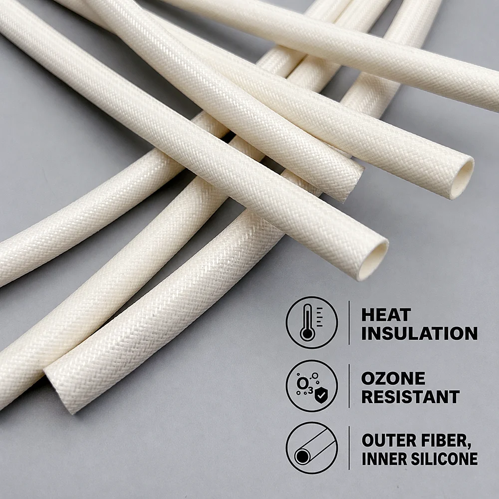 Fiberglass Silicone Sleeve ID 2~12mm Flame Retardant/Pressure Resistant/Wire Harness Protective Sleeve