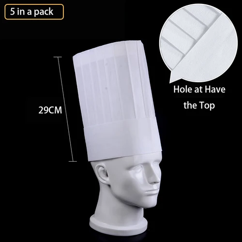 Imagen 2 del producto Gorro Desechable de Cocina Para Restaurante, Gorro de Chef Transpirable No Tejido Para Hotel, Tienda de Sushi, Catering, 5/10 Piezas Gorras Trabajo de Camarero Gorro Hosteleria,Blanco Gorro de Cocinero Ajustable