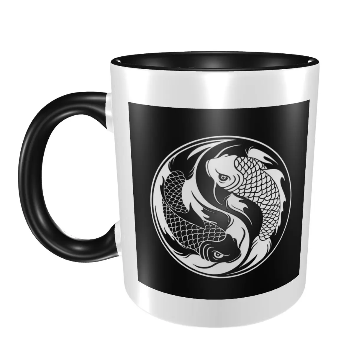 

Черно-белая кружка с рыбой Инь Ян кои, забавные керамические кофейные чашки, чайные кружки, чашка для молока, посуда для напитков, подарок для друзей