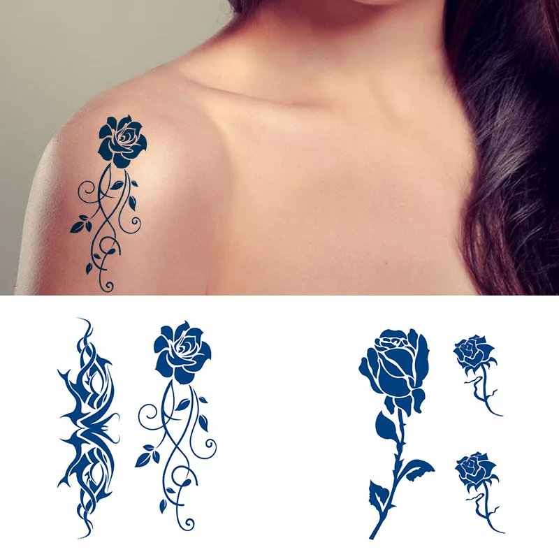 

8*11cm Small Herbal Juice Temporary Tattoo Semi Permanent Sticker Butterfly Love Flower Body Art Tatouage Ephemere Femme Fake