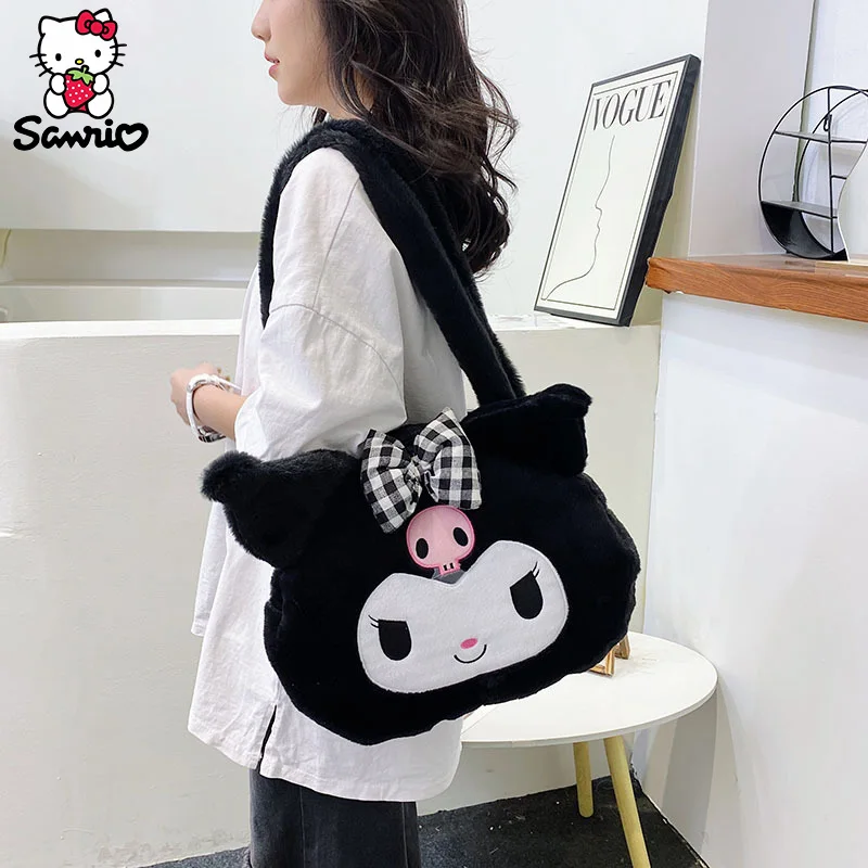 Kawaii Sanrio Plush Bag My Melody Shoulder Bag Kuromi Tote Makeup Storage Pouch Cinnamoroll Messenger Handbag Backpack Girl Gift