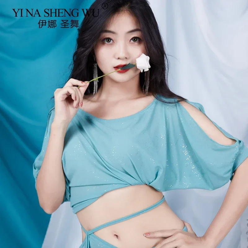 أزياء الرقص الشرقي النساء 2 قطعة مجموعة تنورة علوية مثيرة مع حجر خارج الكتف عالية سبليت الرقص الشرقي مرحلة الأداء ارتداء فتاة #5