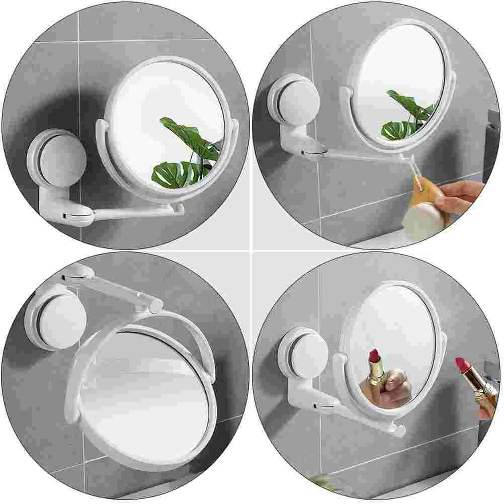 Punch-Free Creative Suction Cup Makeup Mirror With Suction Angle Adjustable Folding Simple Style Wall Mounted Mirror for