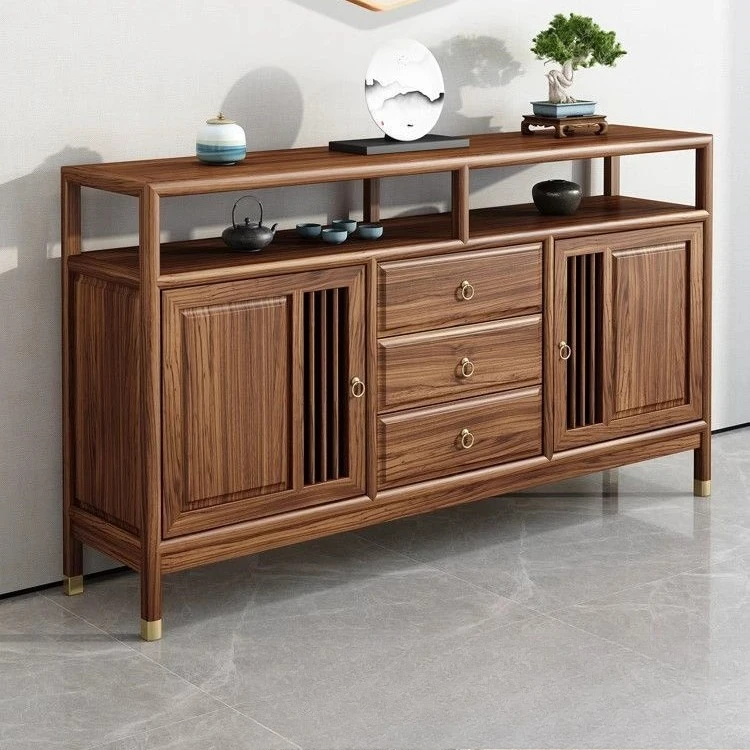 

Entrance cabinet Wine Tea cabinet Solid wood wall cabinet Elm storage Black walnut color