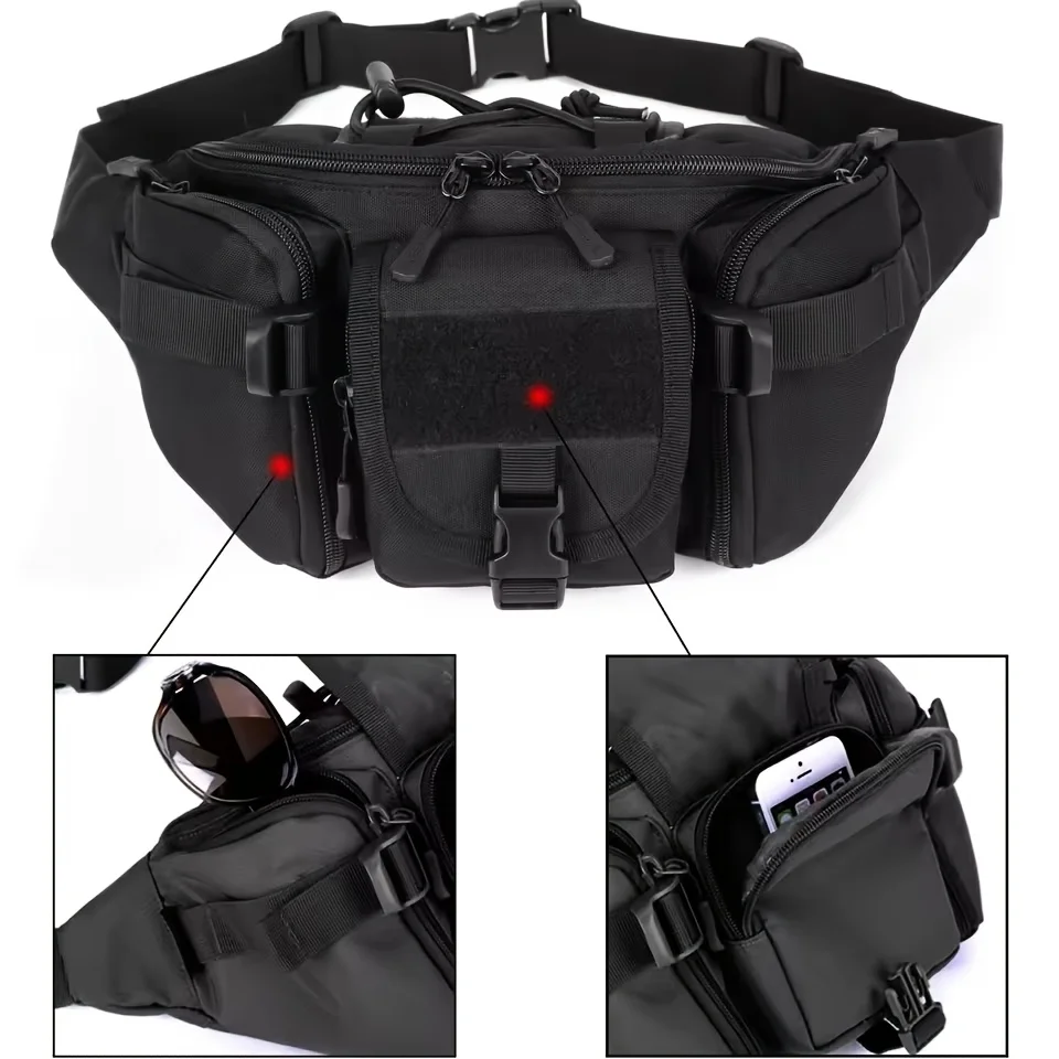 Multifunktionale Hüfttasche für den Außenbereich, taktische Molle-Hüfttasche, 4-teiliges Set mit Flaschenhaken und D-Ring-Schnalle, verstellbarer Hüftgurt