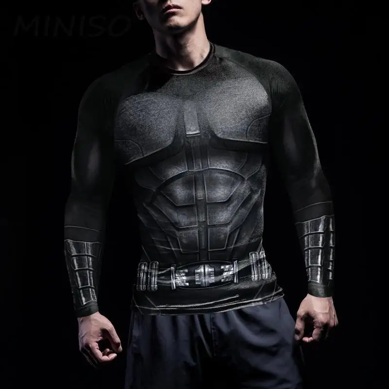 MINISO Superhero Men Cosplay T-Shirt US Comics Halloween Costume Gym Fitness Tees Compression Shirt Quick Drying Novelty Tops